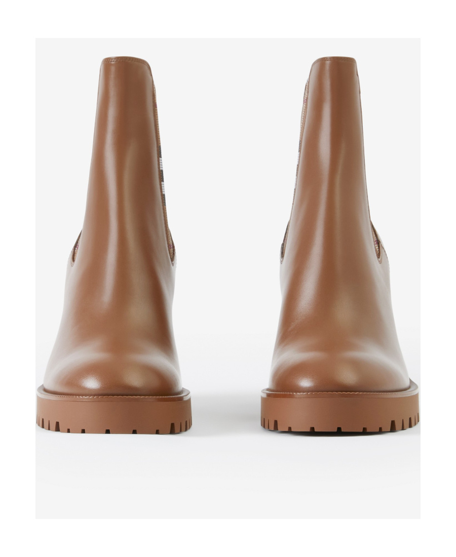 Burberry Allostock Leather Check Heeled Chelsea Booties In Brown
