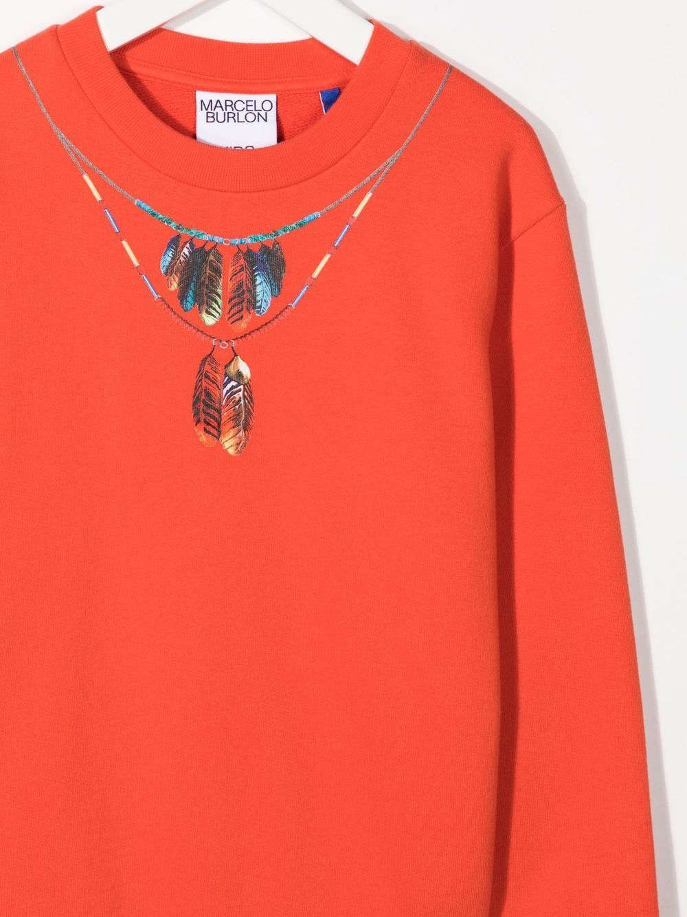 Marcelo Burlon County Of Milan Feather Necklace-print Sweatshirt In Orange