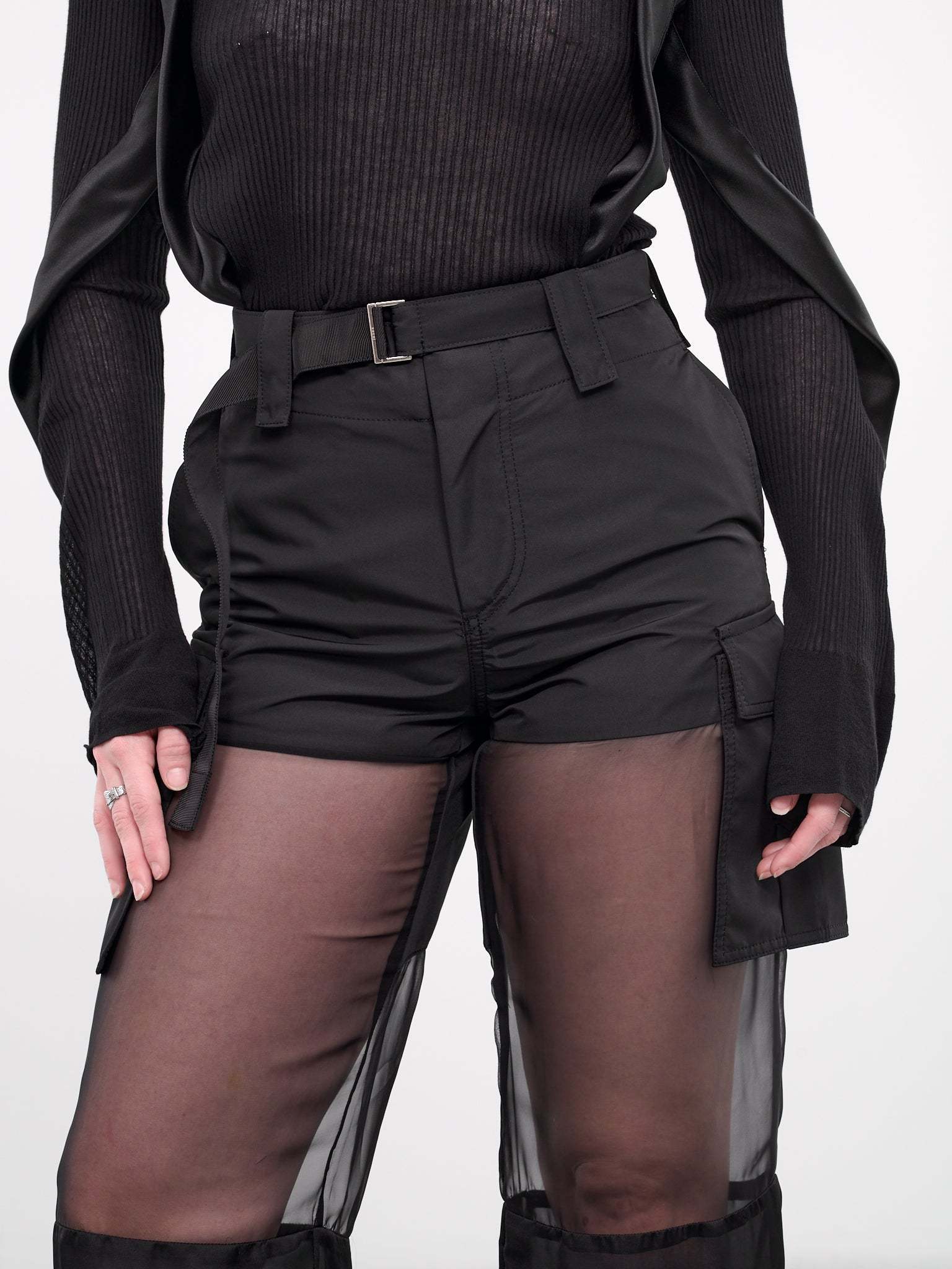 Shop Sacai Transparent-detail Cargo Straight Trousers In Black