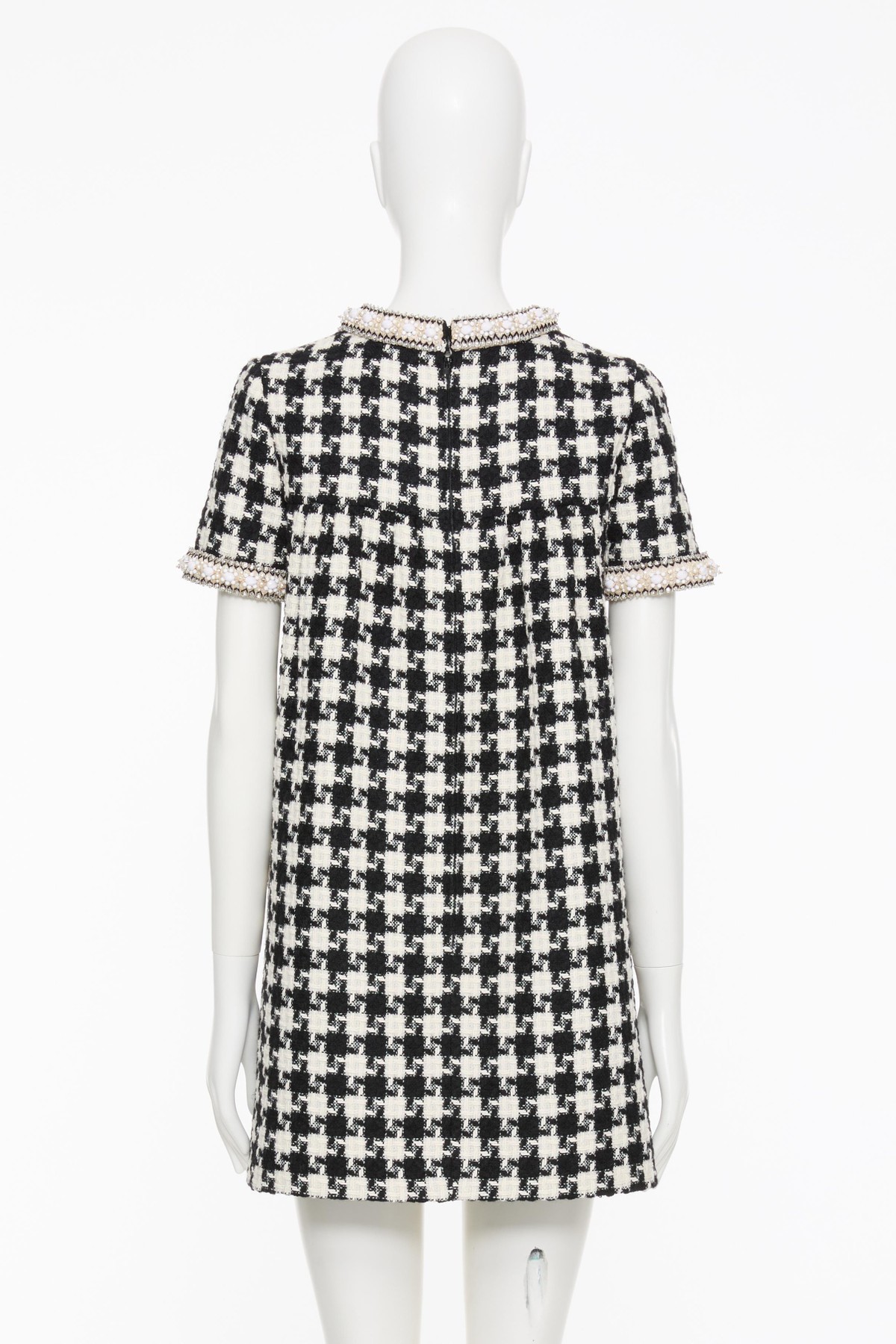 Valentino Garavani Embroidered Damier Light Tweed Short Dress In White