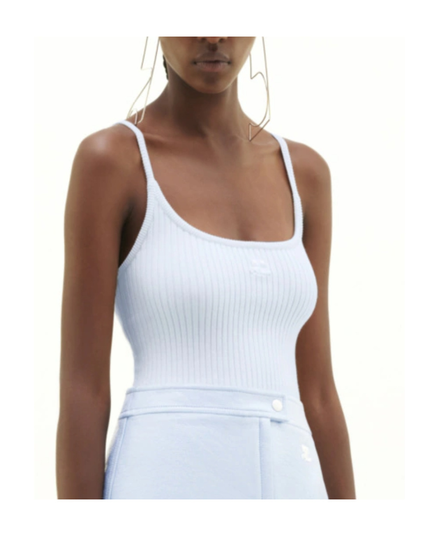 Courrèges Blue Rib Knit Camisole In White
