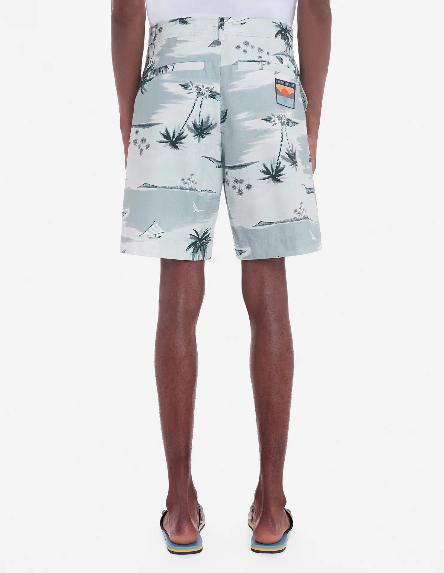 Shop Maison Kitsuné Hawaiian Landscape-print Deck Shorts In White