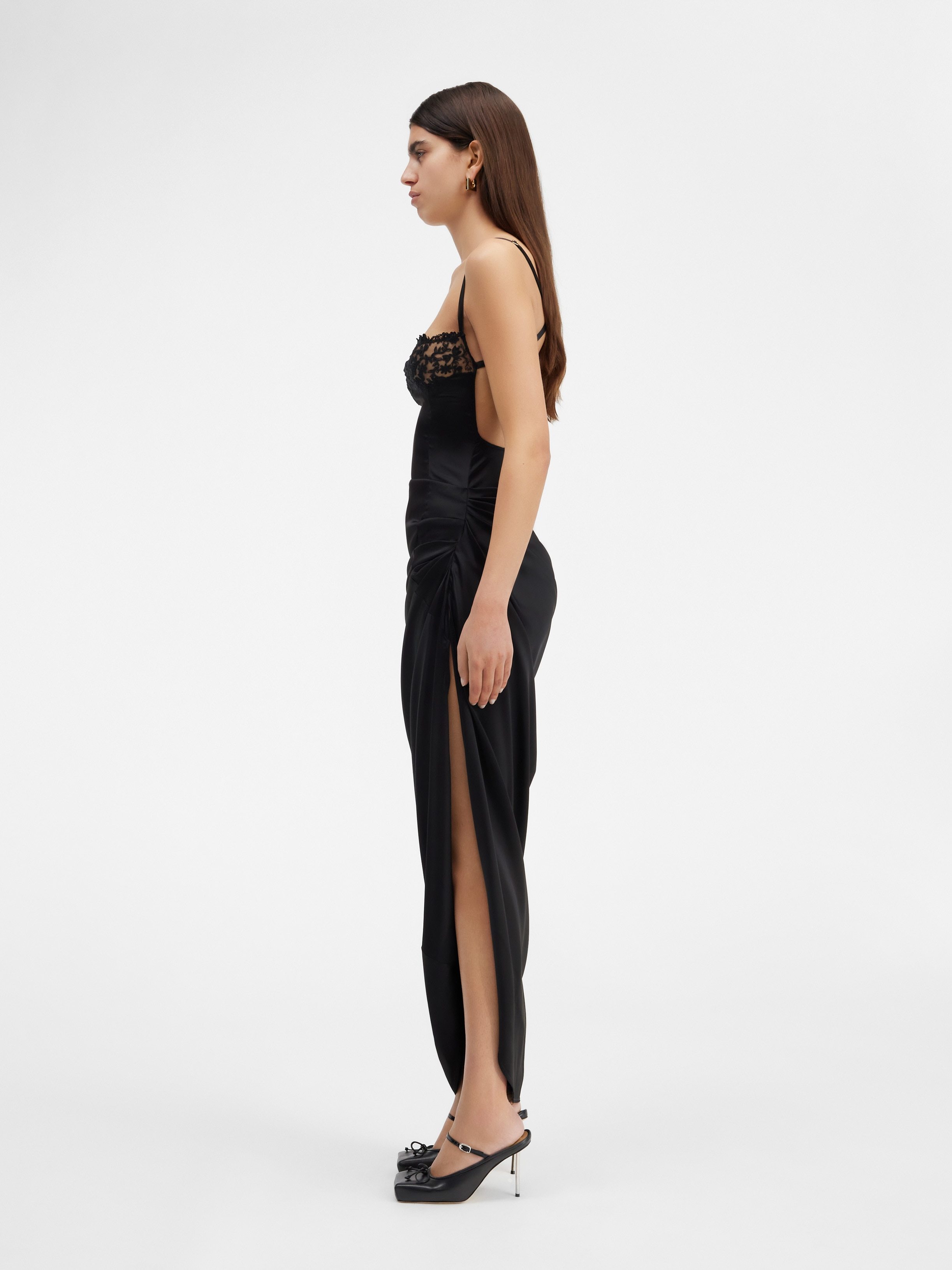 Jacquemus Embellished Neckline Ruched Spaghetti Straps In Black