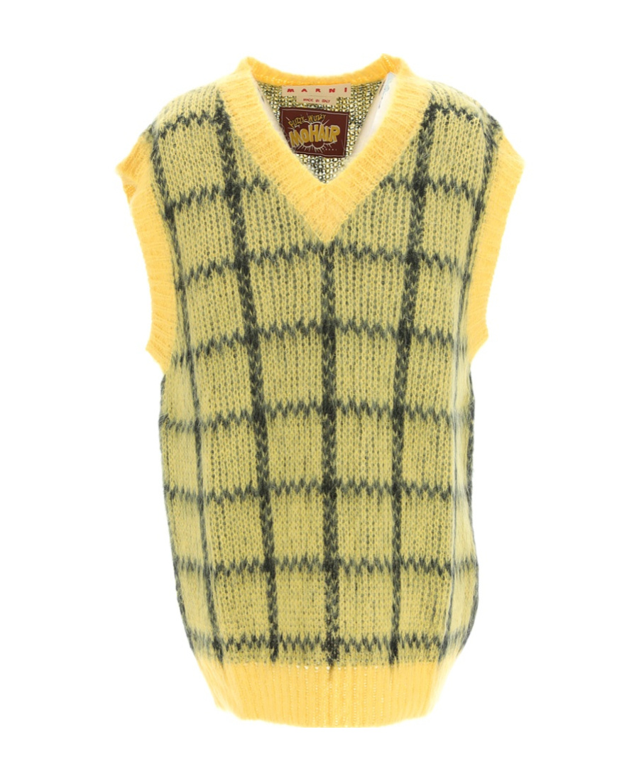 Marni Check Mohair-blend Vest In Nude