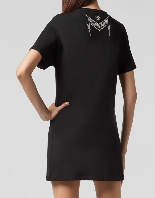 Philipp Plein Logo Details T-shirt Dress In Black