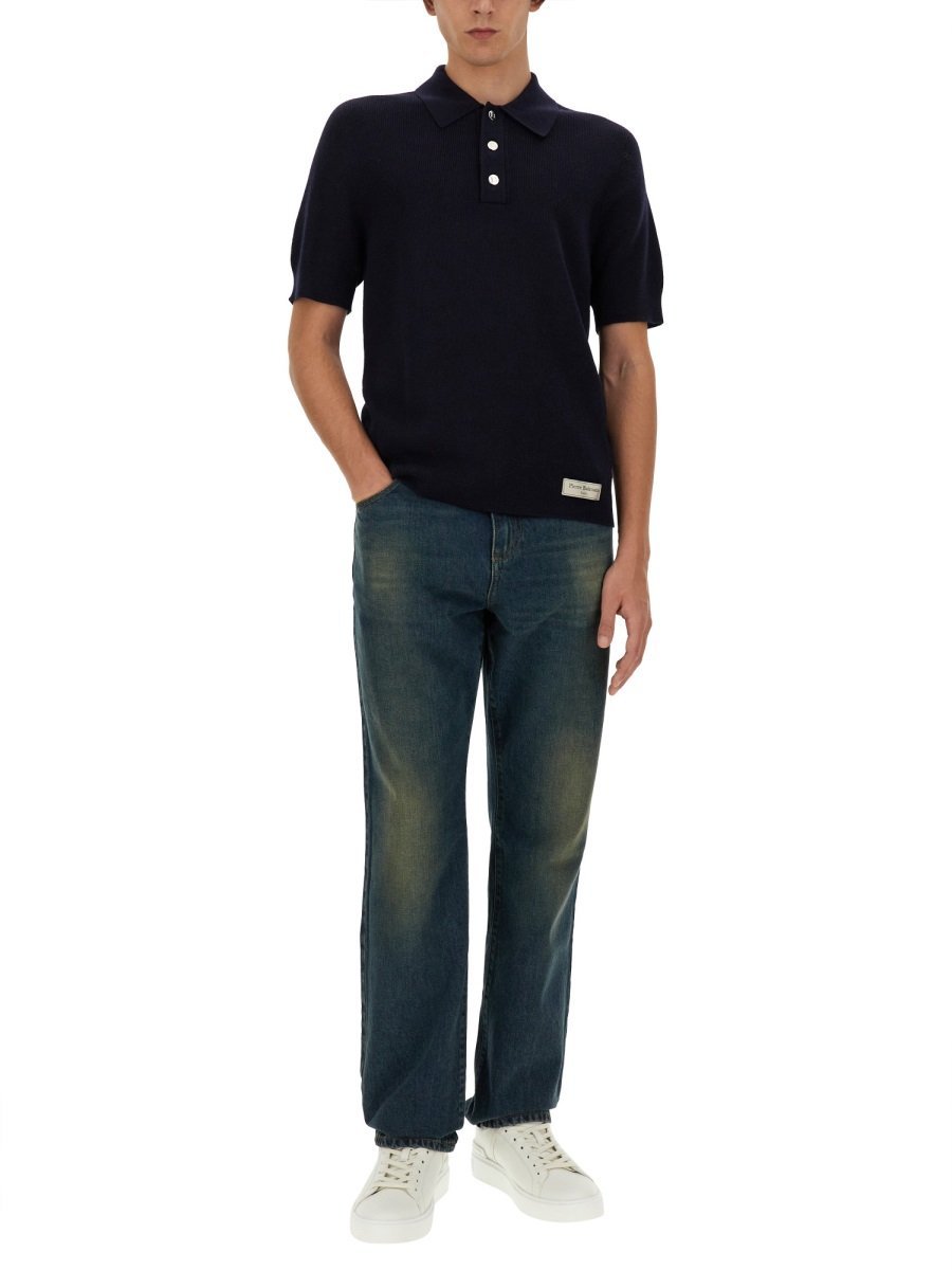 Balmain Short-sleeve Merino Polo Shirt In Black