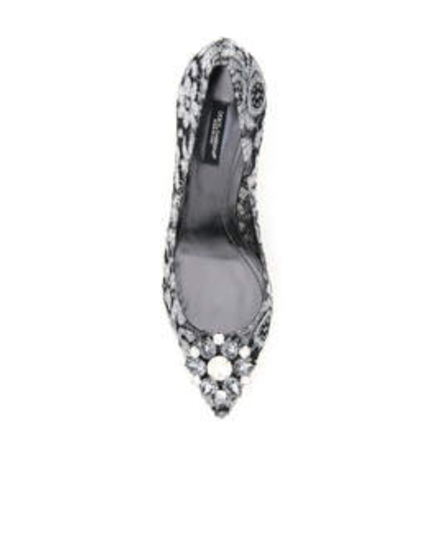 Dolce & Gabbana Bellucci 60 Lurex Lace Pumps With Brooch Detail In Gray