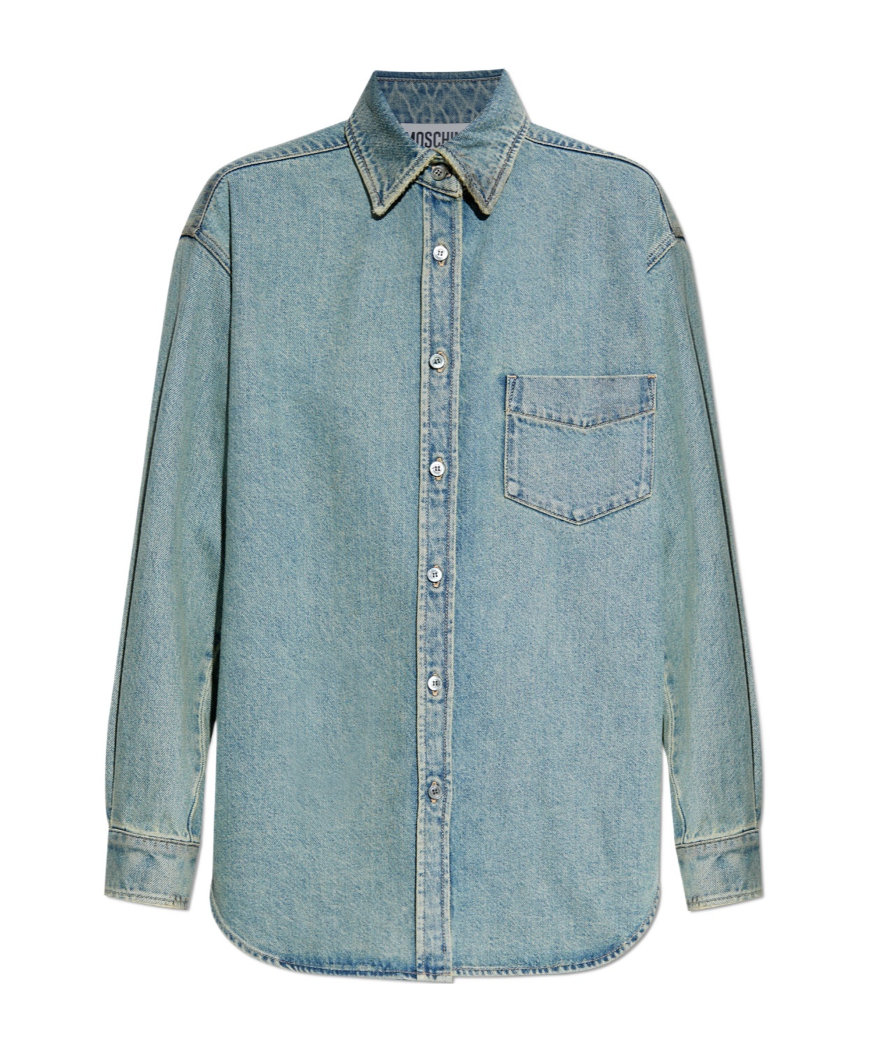 Moschino Long-sleeved Denim Shirt In Gray