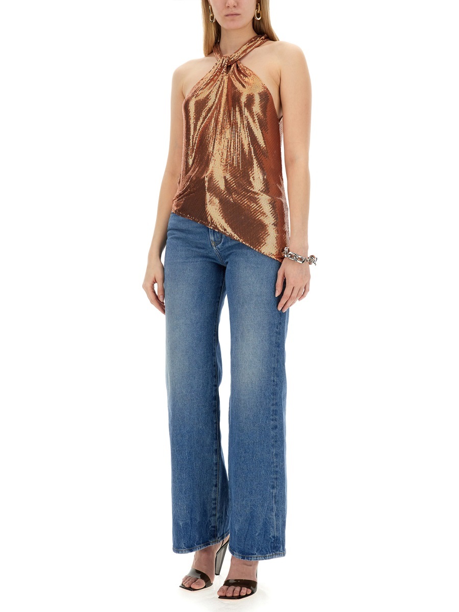 Rabanne Chainmail Asymmetric Top In Brown