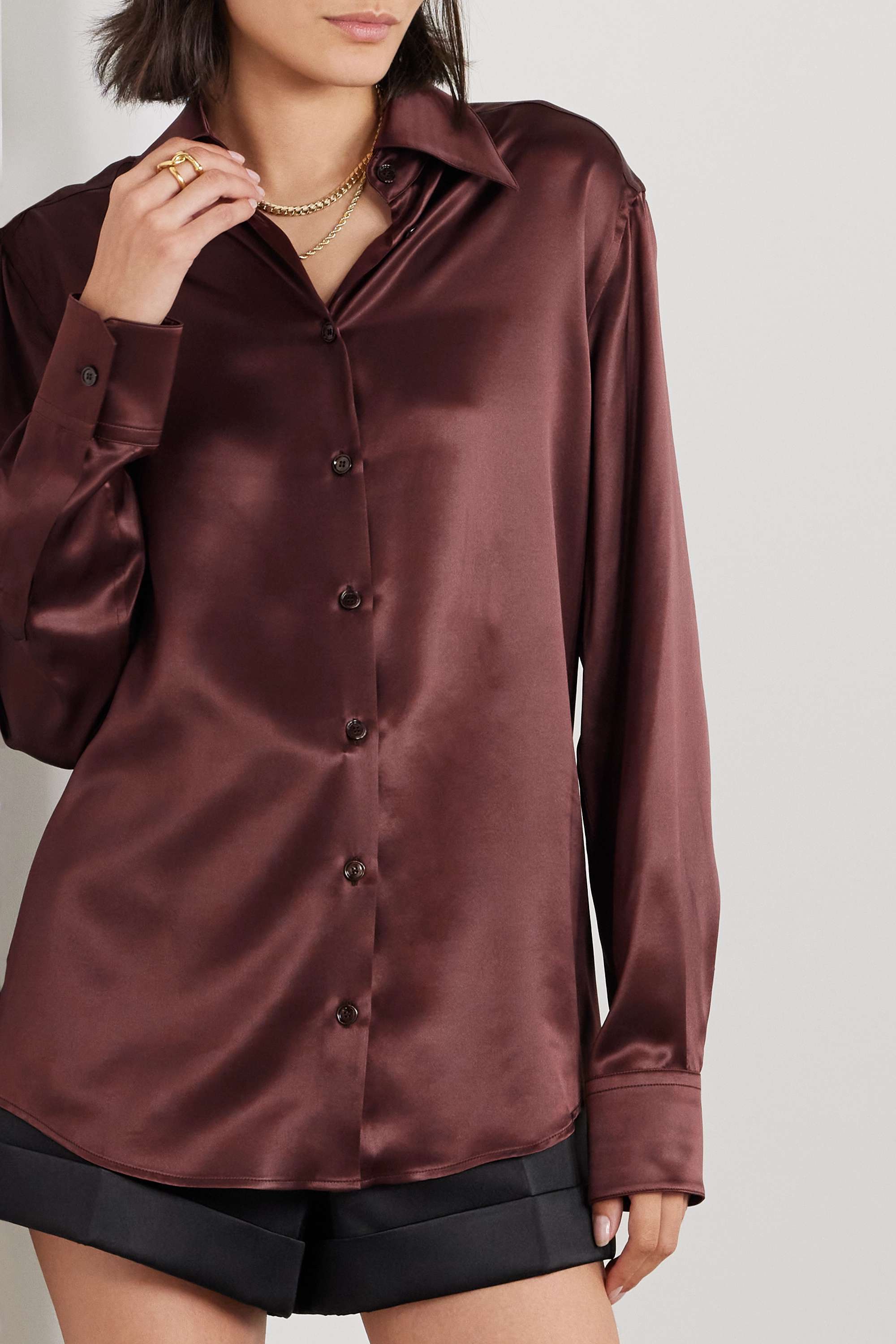 Dolce & Gabbana Satin-finish Silk Shirt In Red