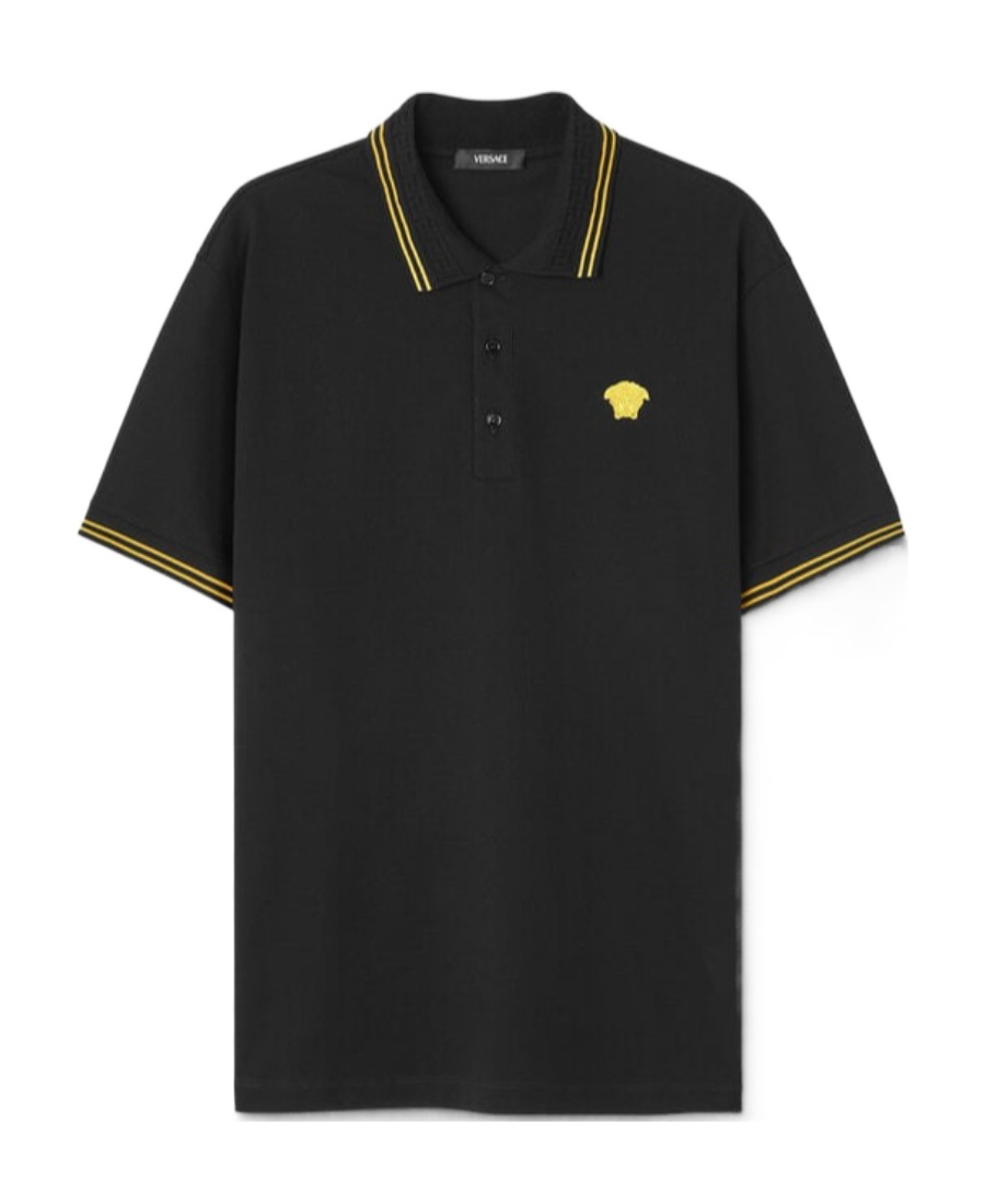 Shop Versace Medusa Head-embroidered Cotton Polo Shirt In Black