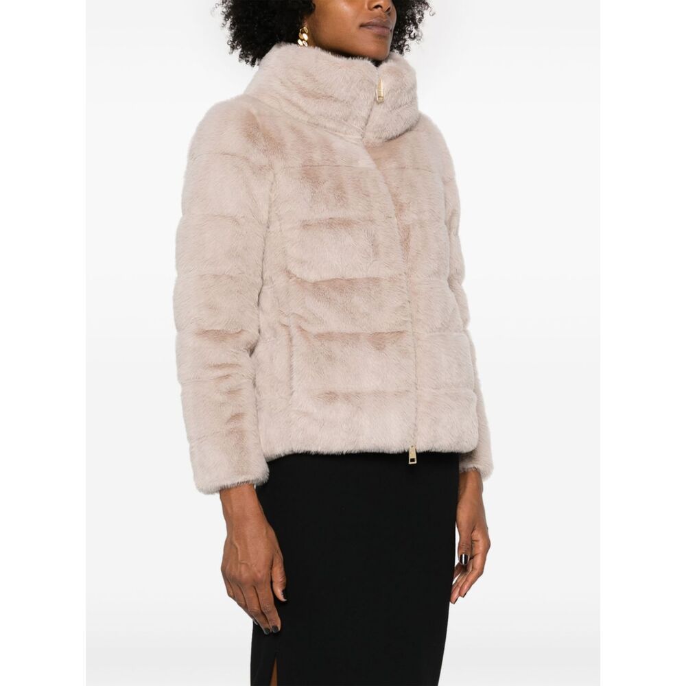 Herno Faux Fur Down Jacket With High Collar In Nude