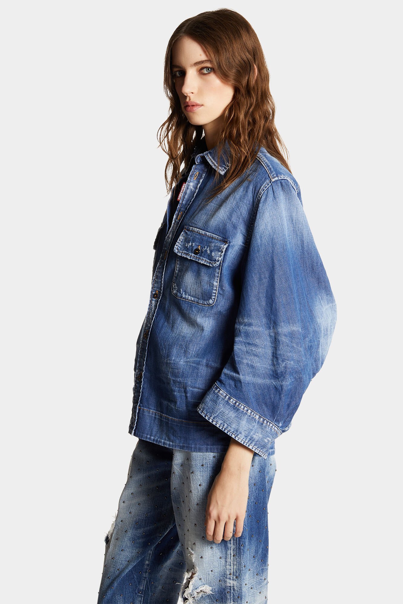 Dsquared2 Relaxed Fit Blue Denim-look Shirt With Modern Accents In Blue