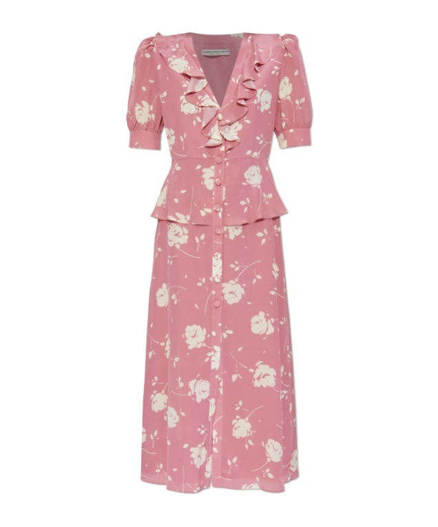 Alessandra Rich Floral Ruffled Silk Midi Dress In Pink