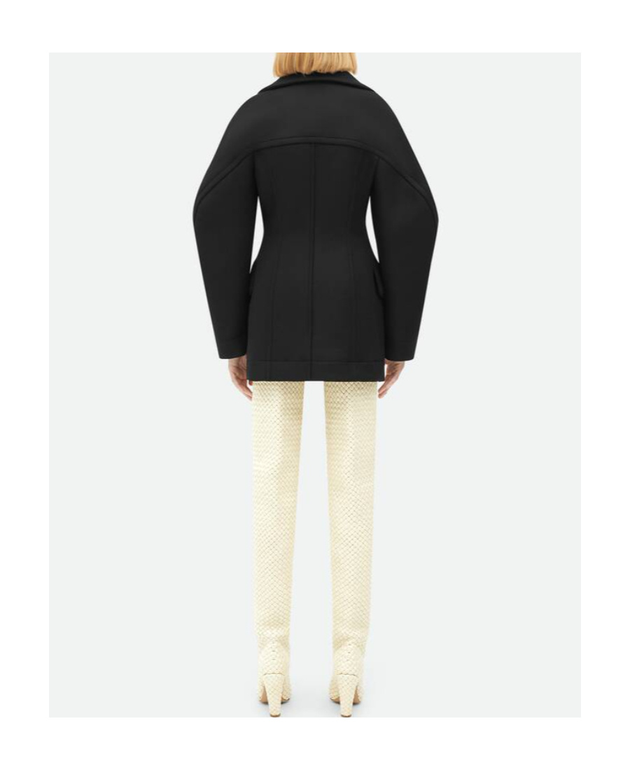 Bottega Veneta Long-sleeved Wool Coat In Black