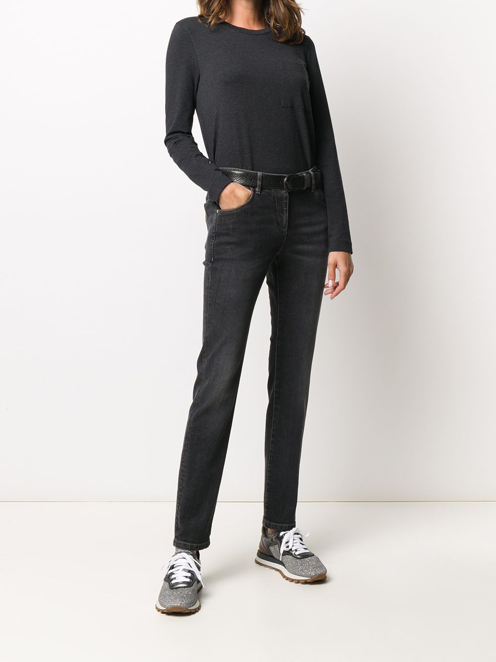 Brunello Cucinelli Ribbed Cotton-blend Jersey Long-sleeved T-shirt In Black