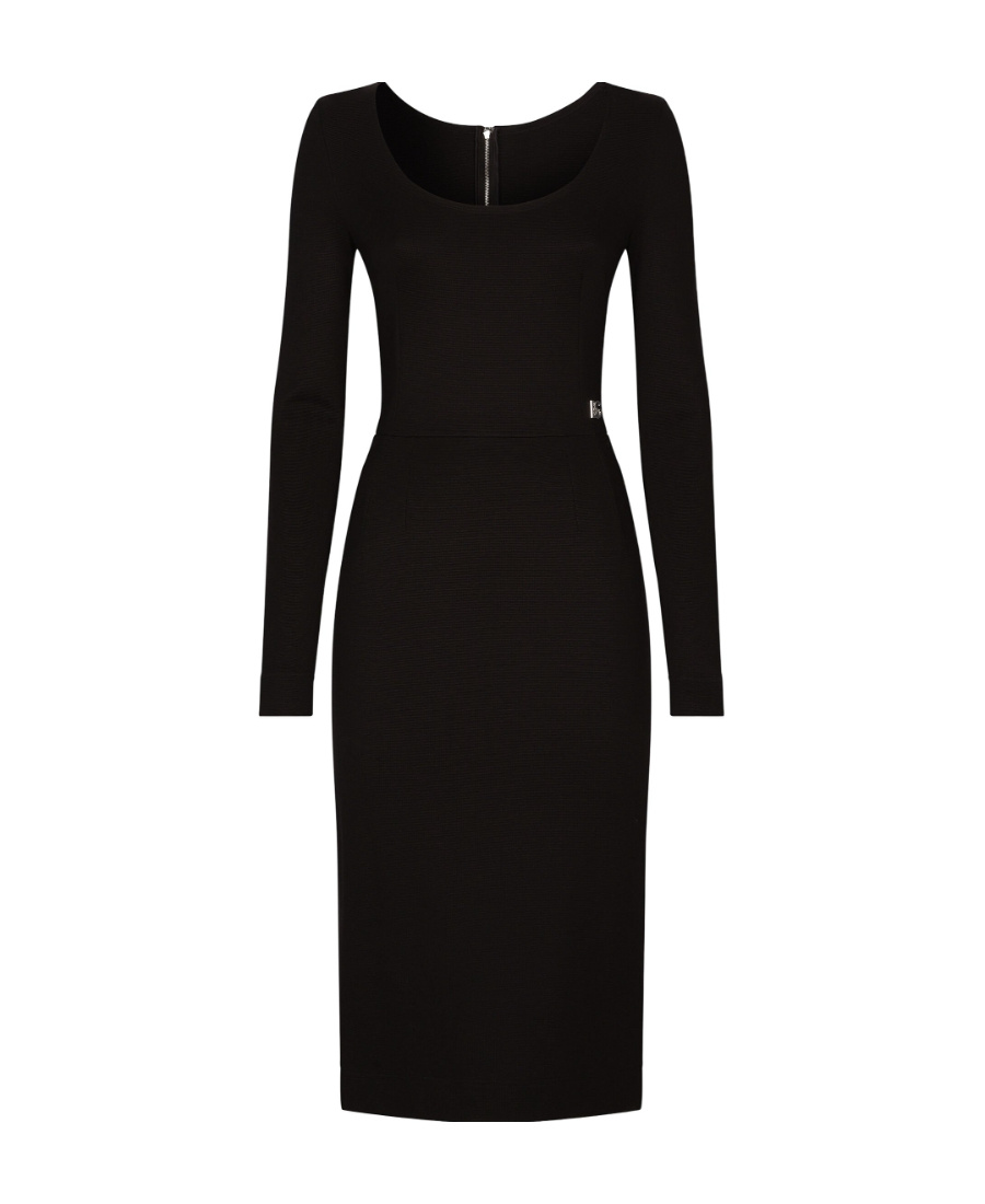 Dolce & Gabbana Milano Rib Midi Dress With Dg Logo In Black