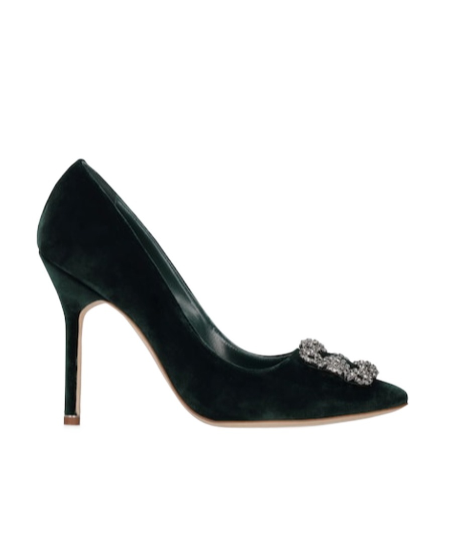 Manolo Blahnik Hangisi Decorates Velvet High Heels