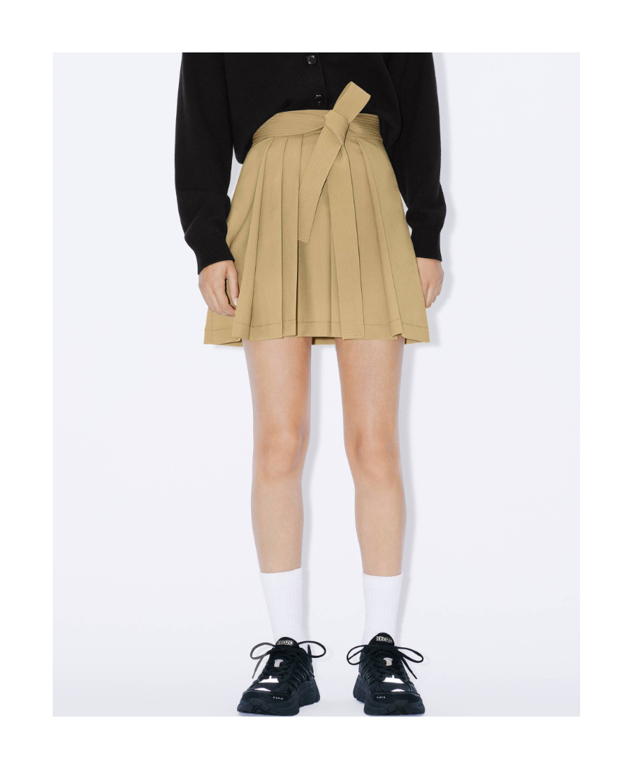 Kenzo Pleated Virgin-wool Miniskirt In Nude