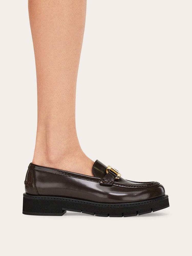 Ferragamo Moccasin With Gancini Ornament In Brown