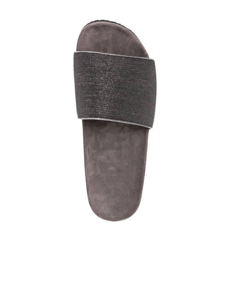 Brunello Cucinelli Precious Suede Slides In Black