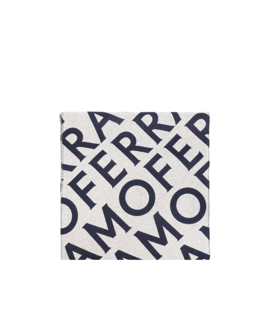 Ferragamo All-over Logo Print Wool Scarf In White