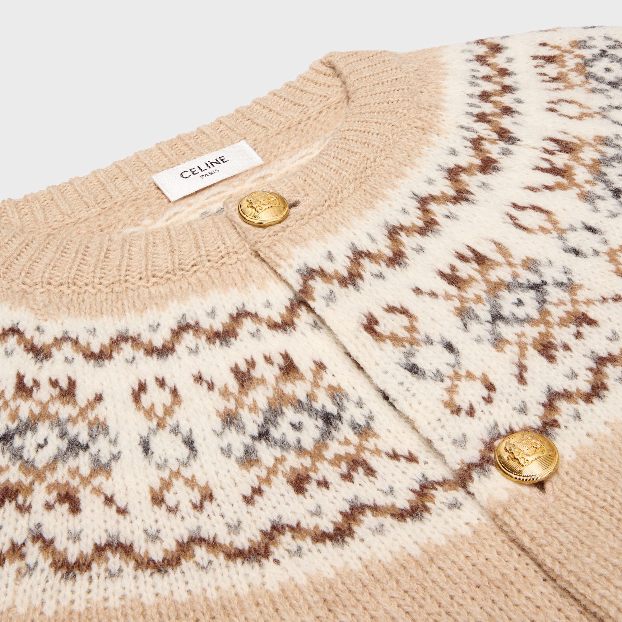 Celine Cardigan In Triomphe Fair Isle Wool In Brown