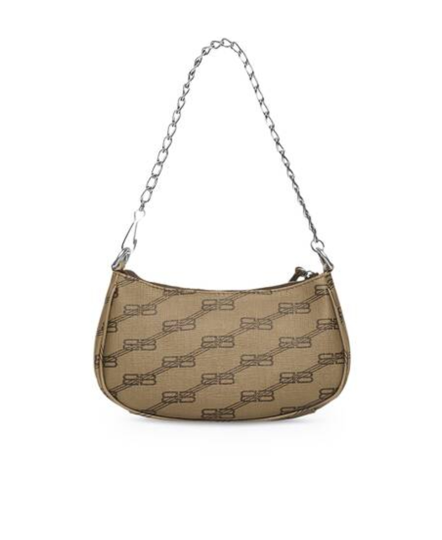 Balenciaga Green Leather Shoulder Handbag With Magnetic Closure And Metal Details In Brown