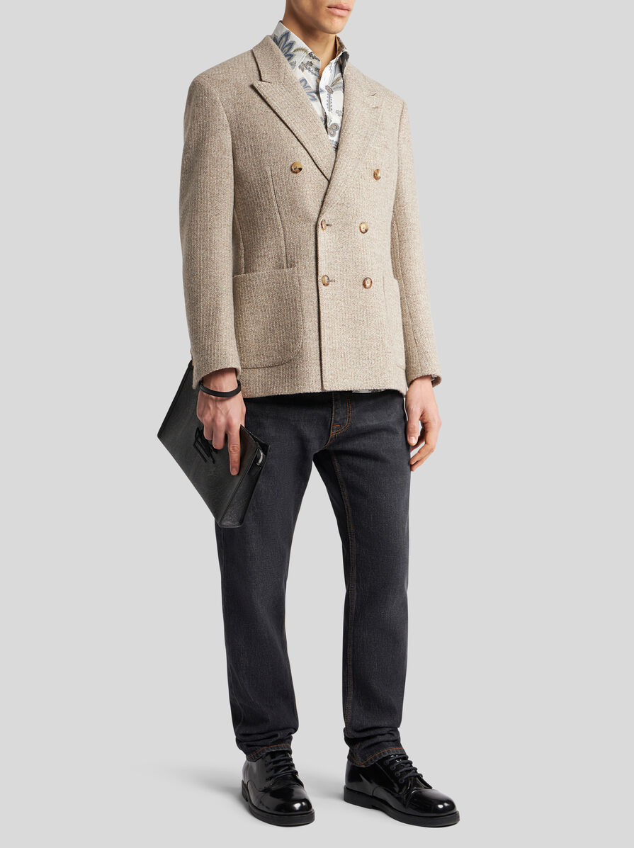Etro Double Breasted Wool Blazer In Nude