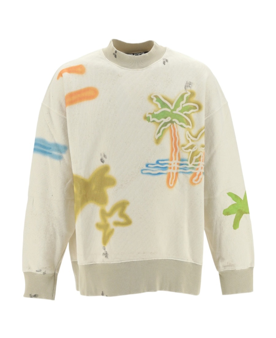 Palm Angels Sprayed Palm-print Cotton Sweatshirt In Nude