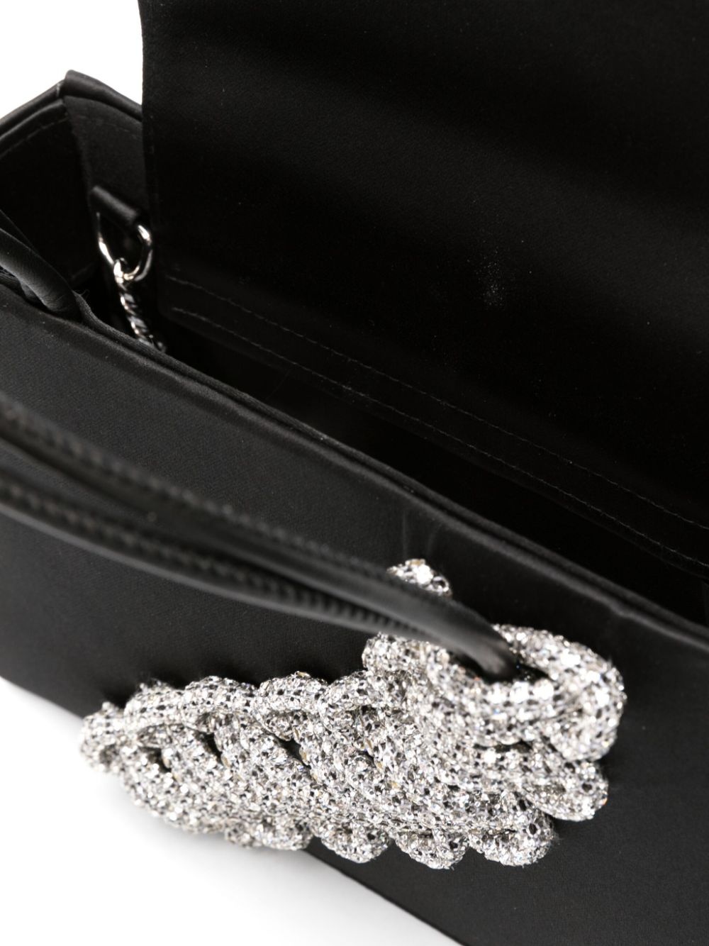 Shop Kara Interwoven-rhinestone Satin-finish Tote Bag In Black