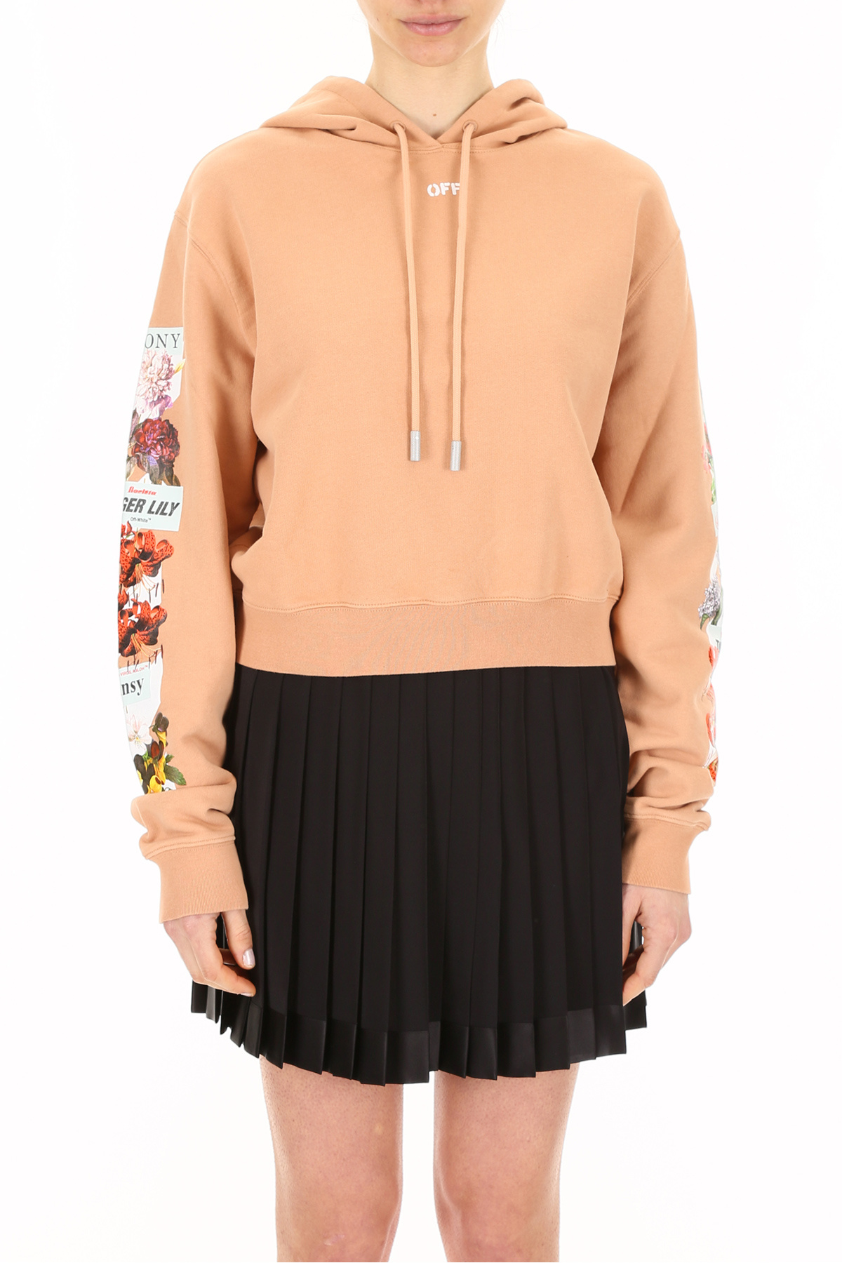 Off-white Floral Printed Hooded Sweater In Nude