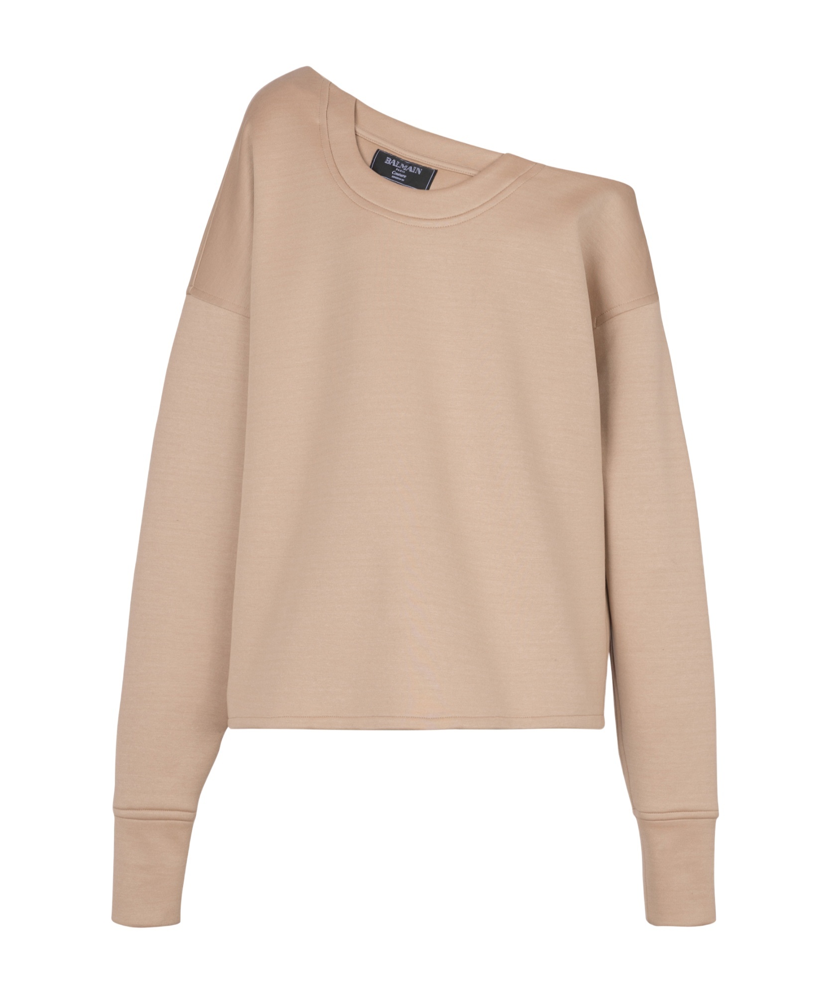 Balmain Beige Asymmetrical Jersey Off-the-shoulder Sweatshirt In Nude