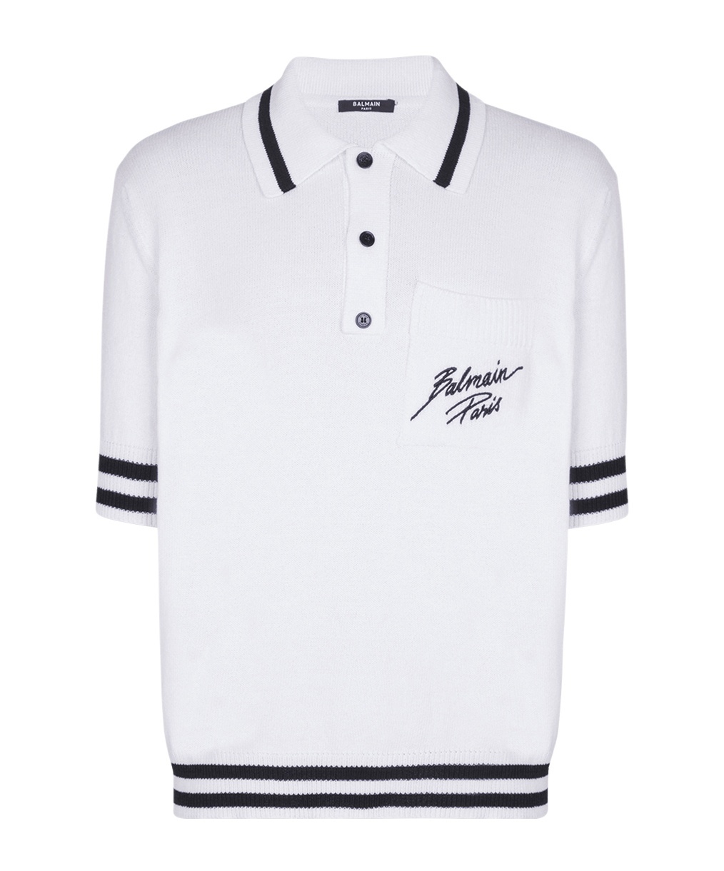 Balmain Logo Signature Embroidered Polo T-shirt In White