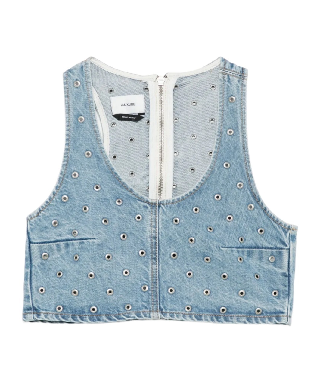 Haikure Cropped Eyelet Sleeveless Top Wide Neckline In Blue