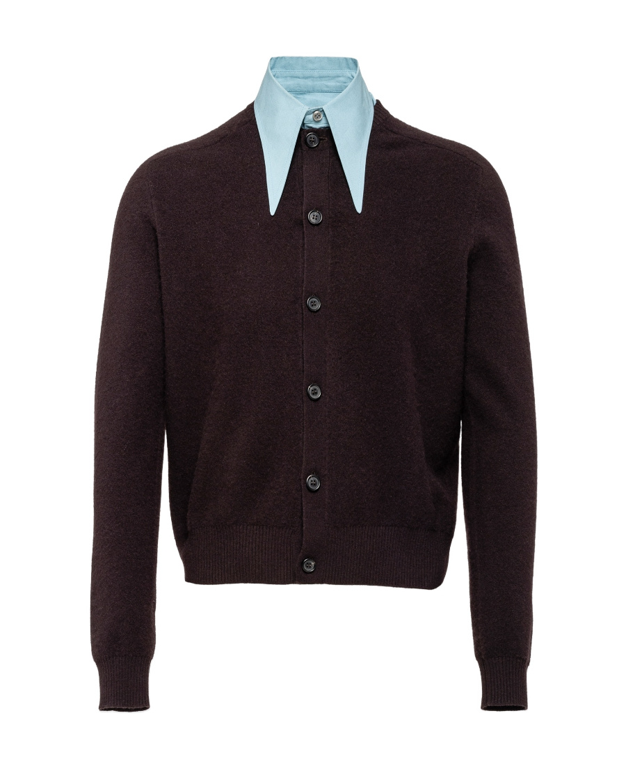 Prada Detachable-collar Cashmere-blend Cardigan In Brown