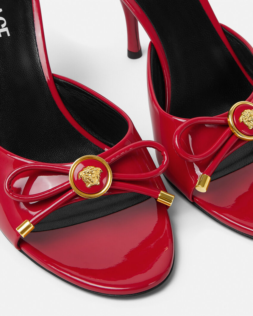 Versace Opera Bow 85 Leather Mules In Red