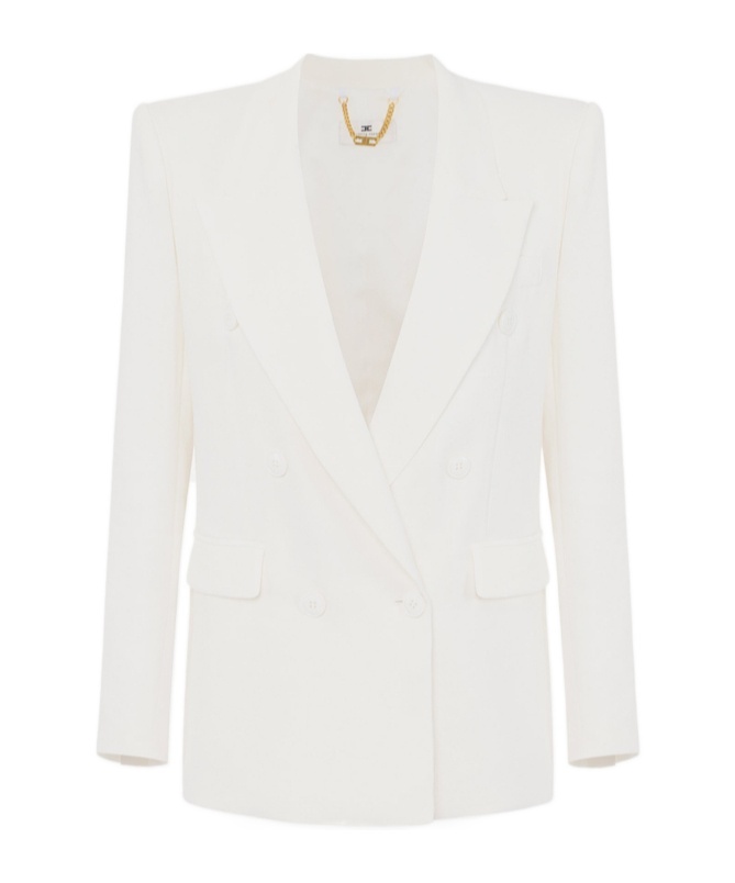 Elisabetta Franchi Linen-blend Gabardine Jacket In White