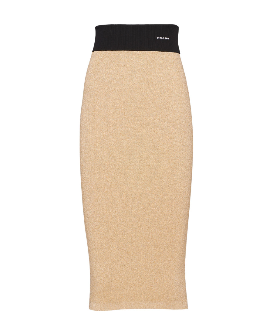 Prada Medium-length Skirt In Logo Details In Golden