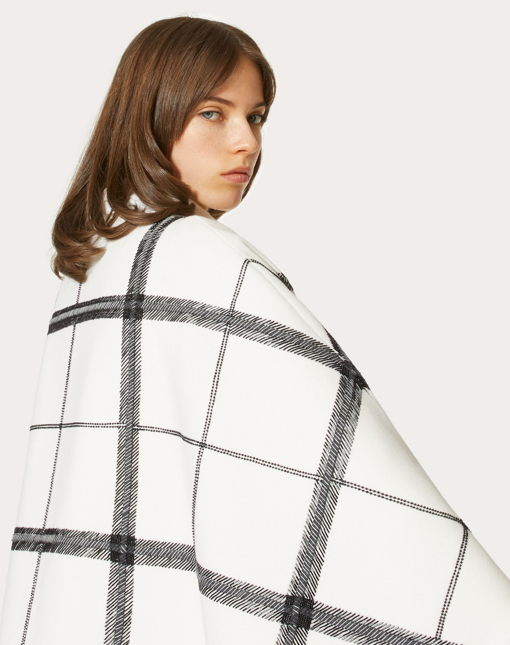 Valentino Checkered Vertical Pleated Cloak In Burgundy