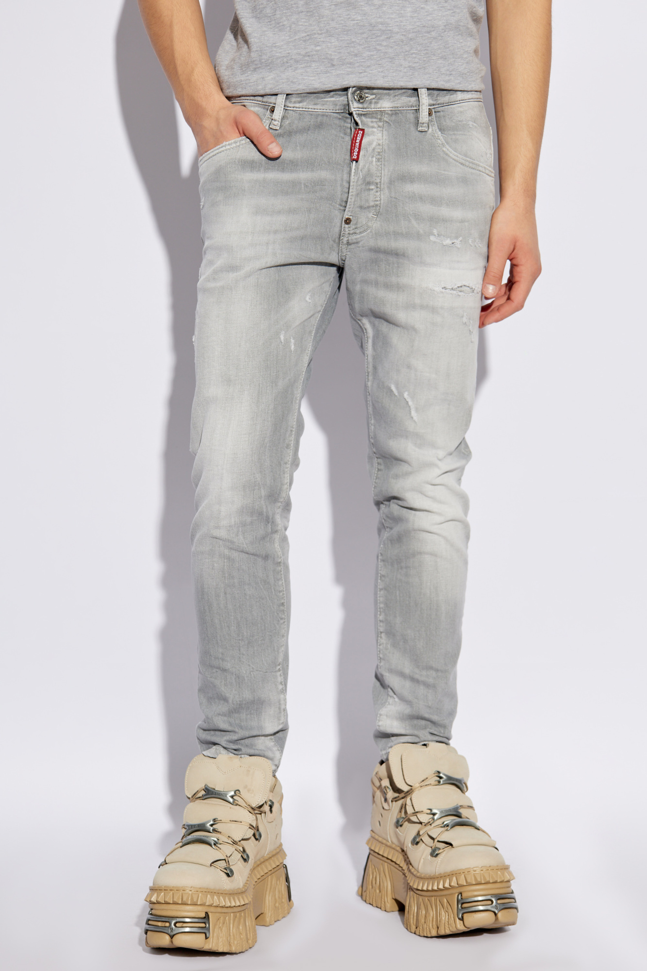 Shop Dsquared2 Washed Tapered Tapered In Gray