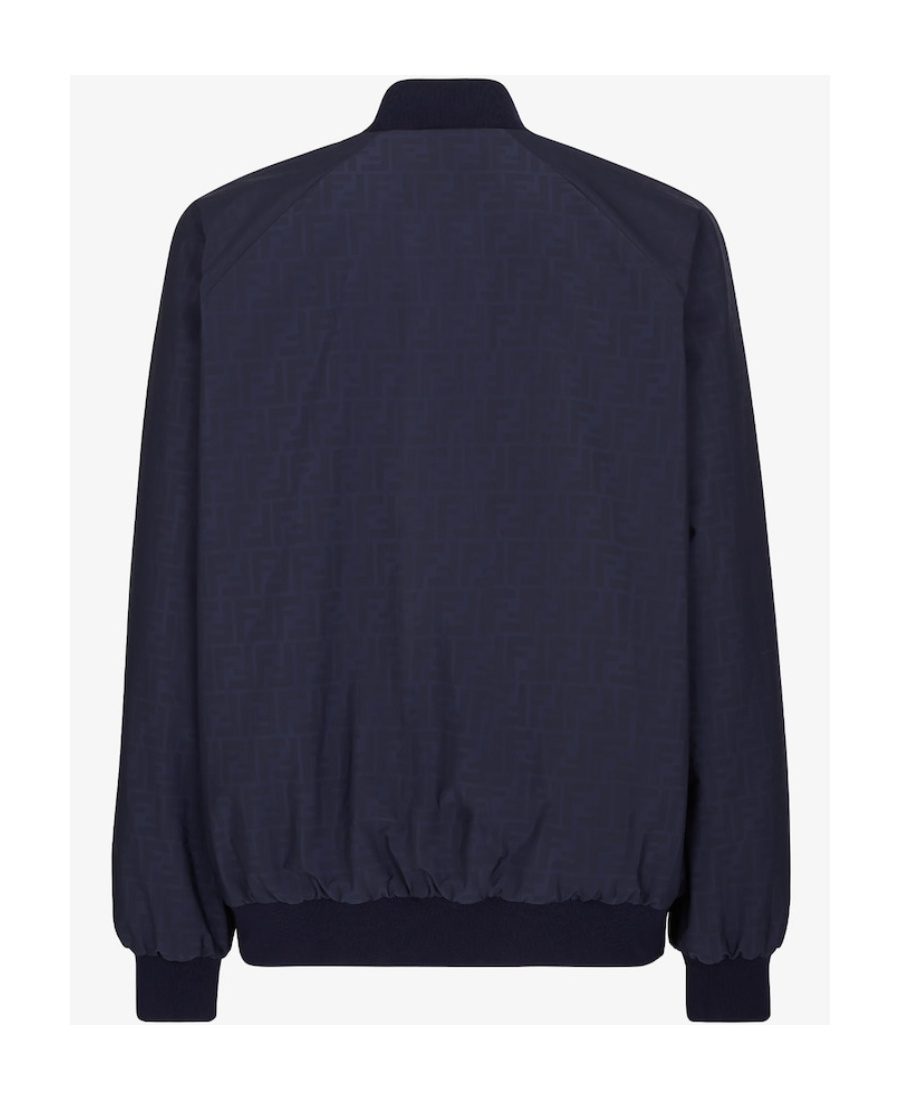 Shop Fendi Blue Nylon Bomber Jacket In Black