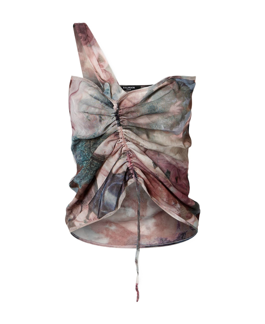 BALMAIN ONE-SHOULDER PATTERN VEST