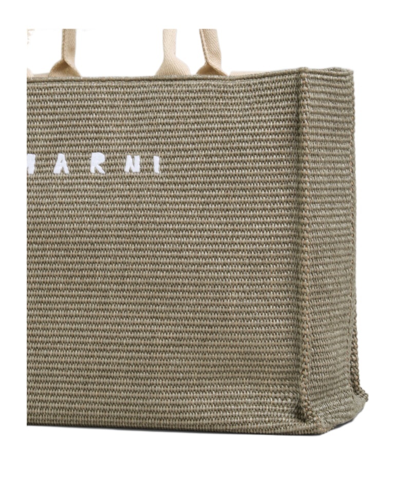 Marni Shopping L Khaki Beige Handles White Logo In Green
