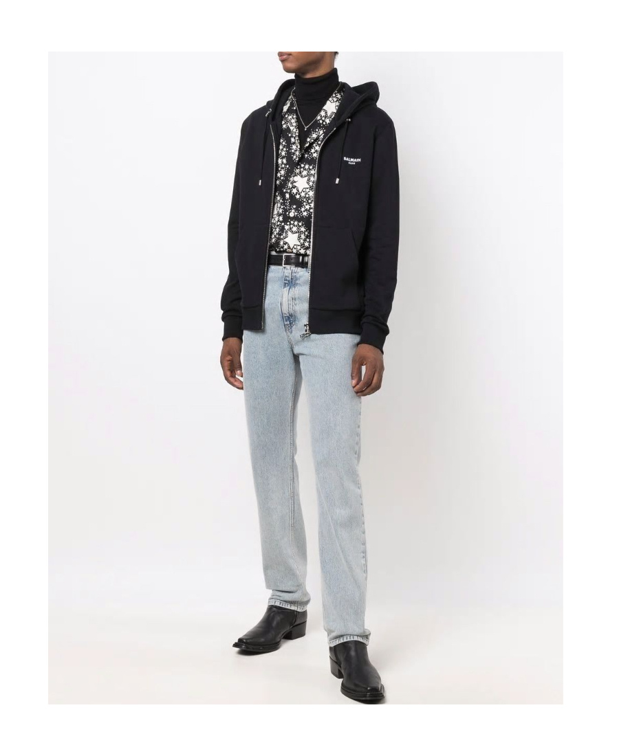 Shop Balmain Black Cotton Sweatshirt With Small Flocked White  Logo