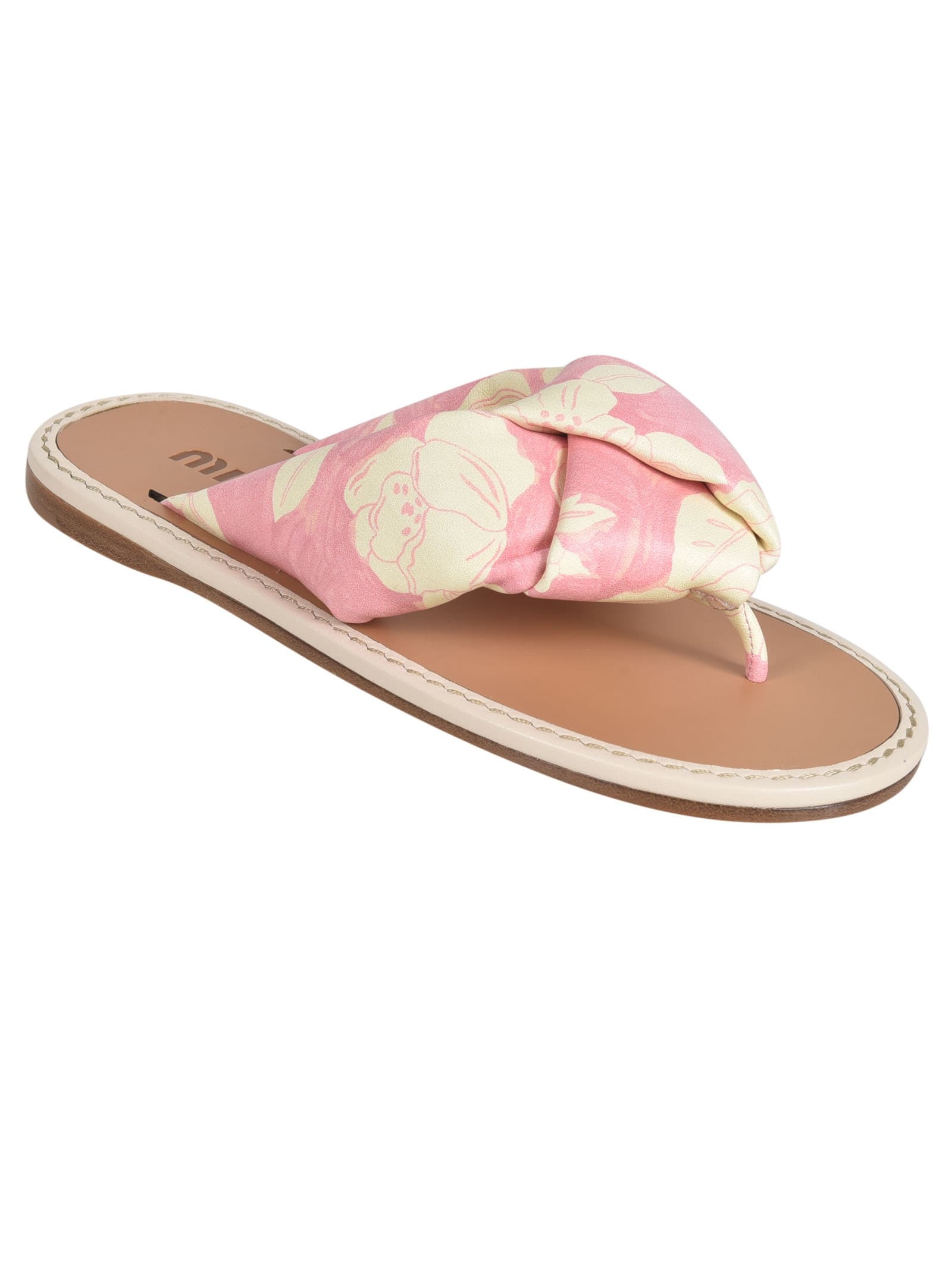 Miu Miu Floral Printed Flip-flops In Nude