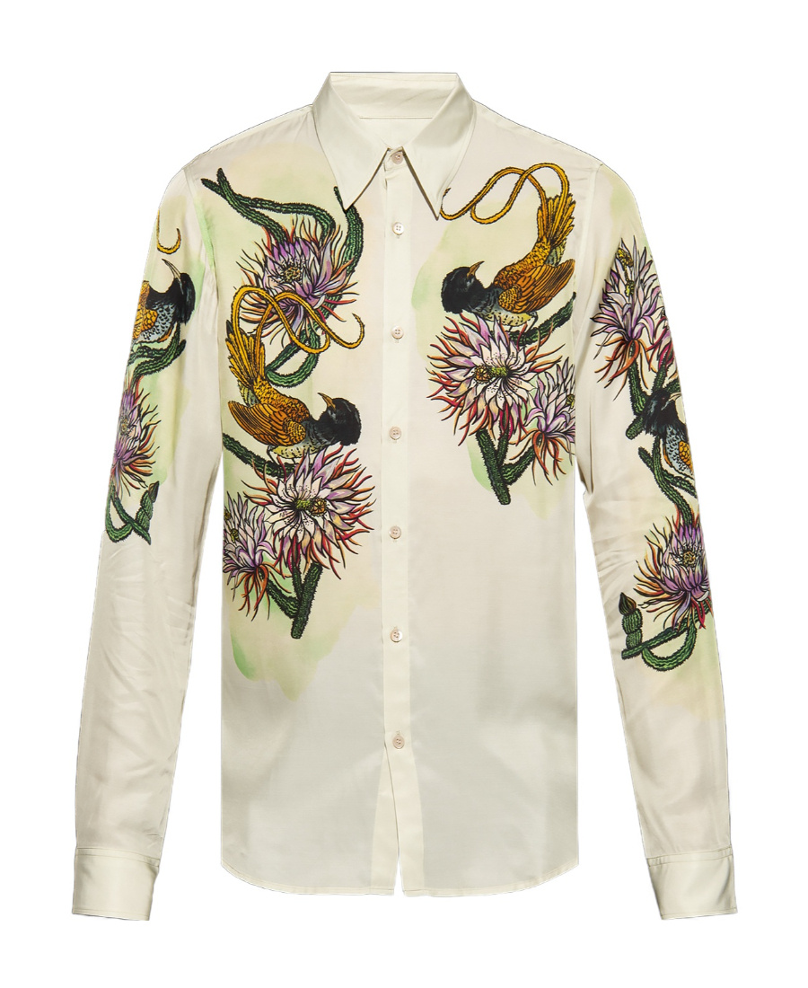 Dries Van Noten Stylish Printed Slim Fit Shirt In Nude