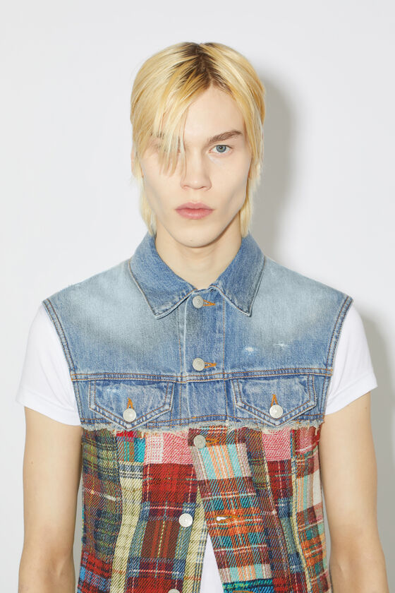 Acne Studios Denim Plaid Spliced Vest In Blue