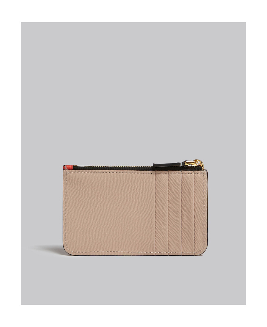 MARNI ORANGE WHITE AND BEIGE SAFFIANO LEATHER CARD CASE