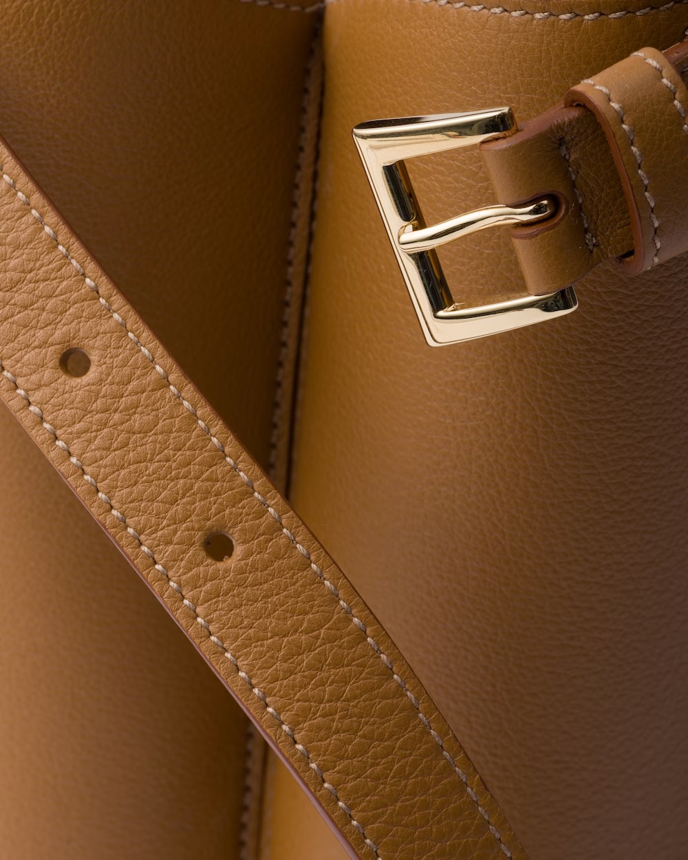Prada Buckle Medium Leather Handbag With Double Belt In Brown